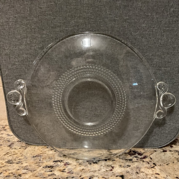 Duncan & Miller Vintage Teardrop pattern clear glass handled dish or plate. - Picture 3 of 4